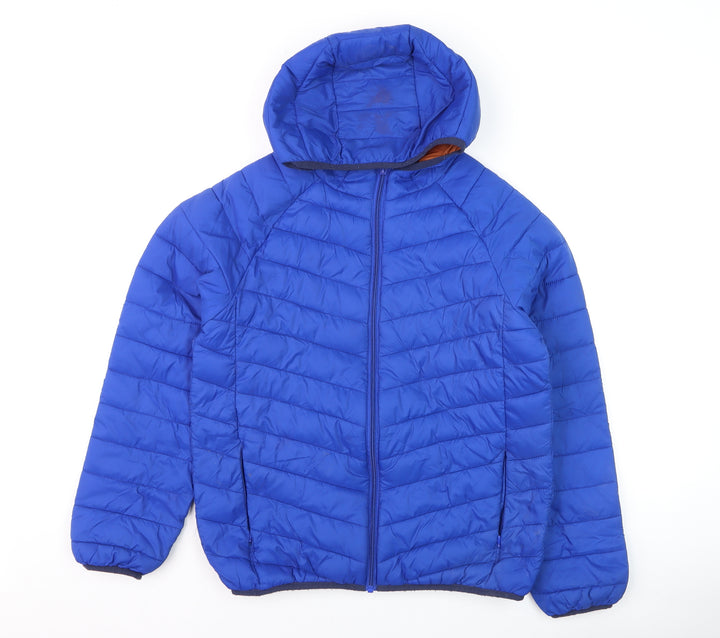 Marks and Spencer Boys Blue Hooded Puffer Jacket 12-13 Years Winter Casual