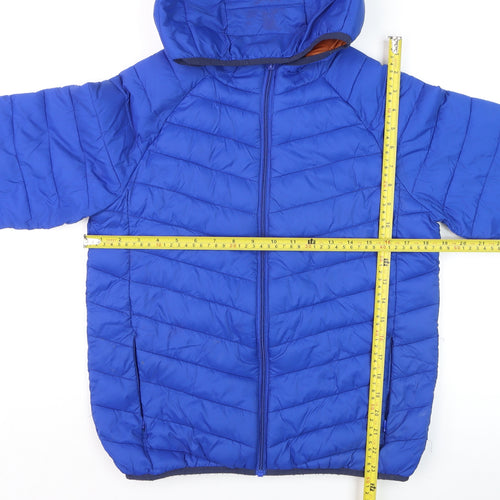 Marks and Spencer Boys Blue Hooded Puffer Jacket 12-13 Years Winter Casual