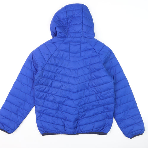 Marks and Spencer Boys Blue Hooded Puffer Jacket 12-13 Years Winter Casual