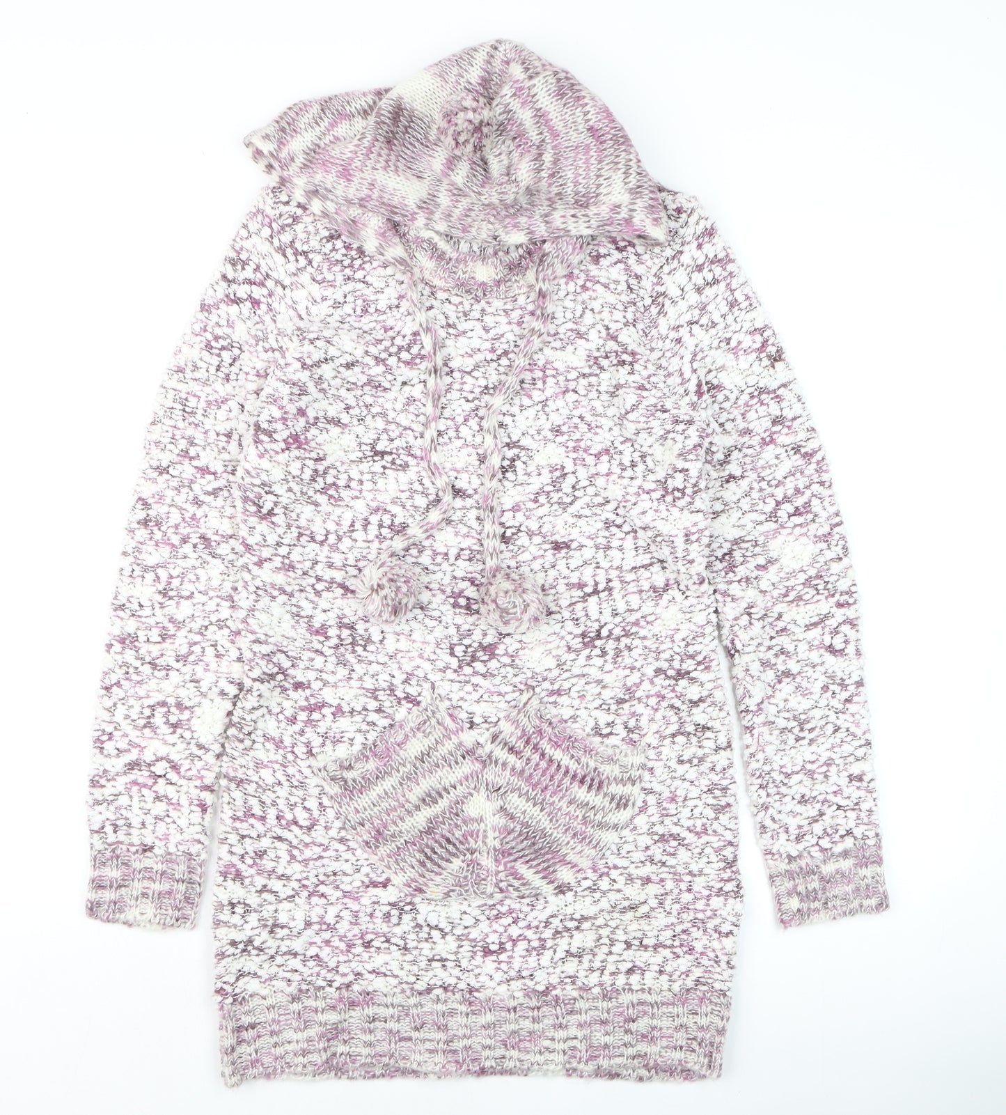 Stella Womens Multicoloured Size 10 Chunky Knit Hooded Tunic Jumper