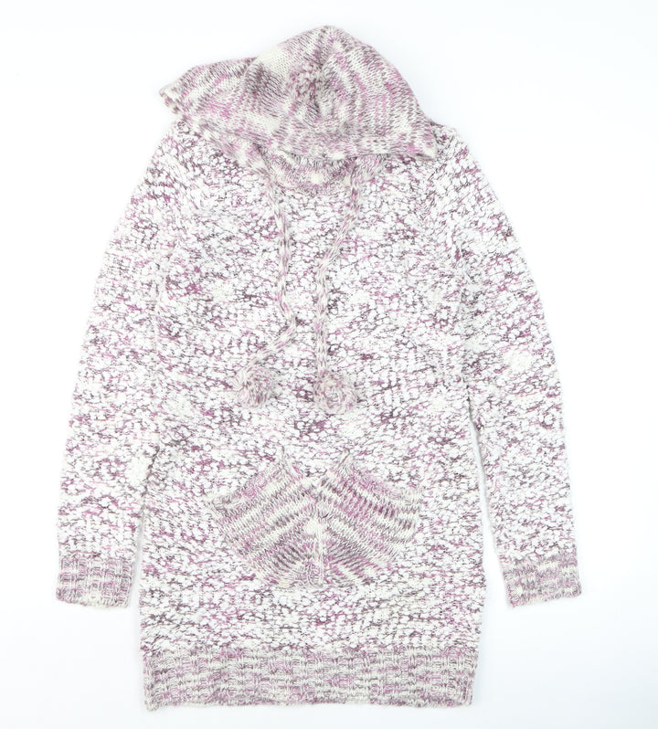 Stella Womens Multicoloured Size 10 Chunky Knit Hooded Tunic Jumper