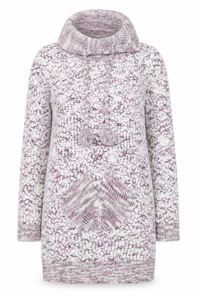 Front view of Stella women’s multicoloured, size UK 10, chunky knit hooded tunic jumper
