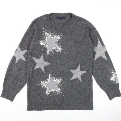 Next Women Grey Sequin Star Jumper Size S Long Sleeve Knit