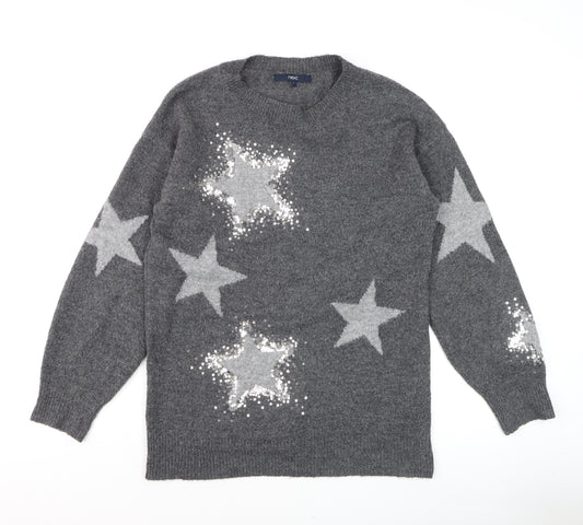 Next Women Grey Sequin Star Jumper Size S Long Sleeve Knit