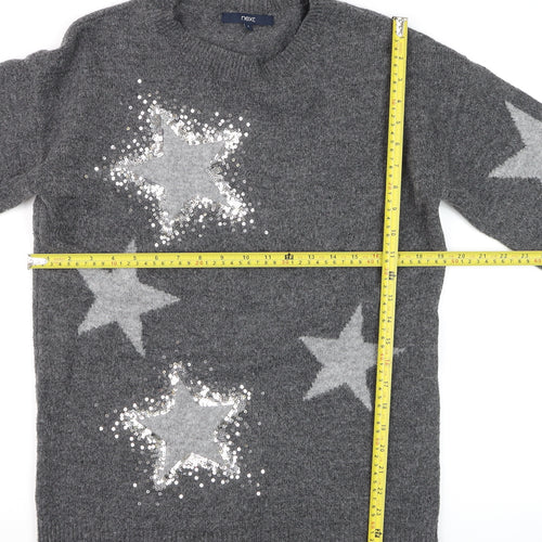 Next Women Grey Sequin Star Jumper Size S Long Sleeve Knit