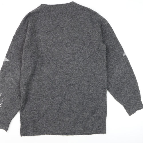 Next Women Grey Sequin Star Jumper Size S Long Sleeve Knit
