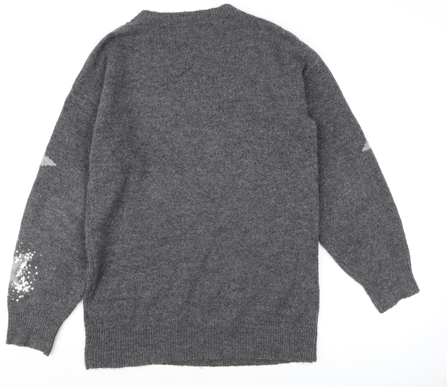 Next Women Grey Sequin Star Jumper Size S Long Sleeve Knit