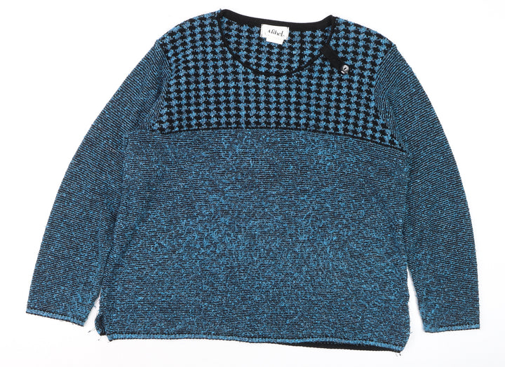 Afibel Women's Blue Geometric Knit Pullover Jumper Size 20