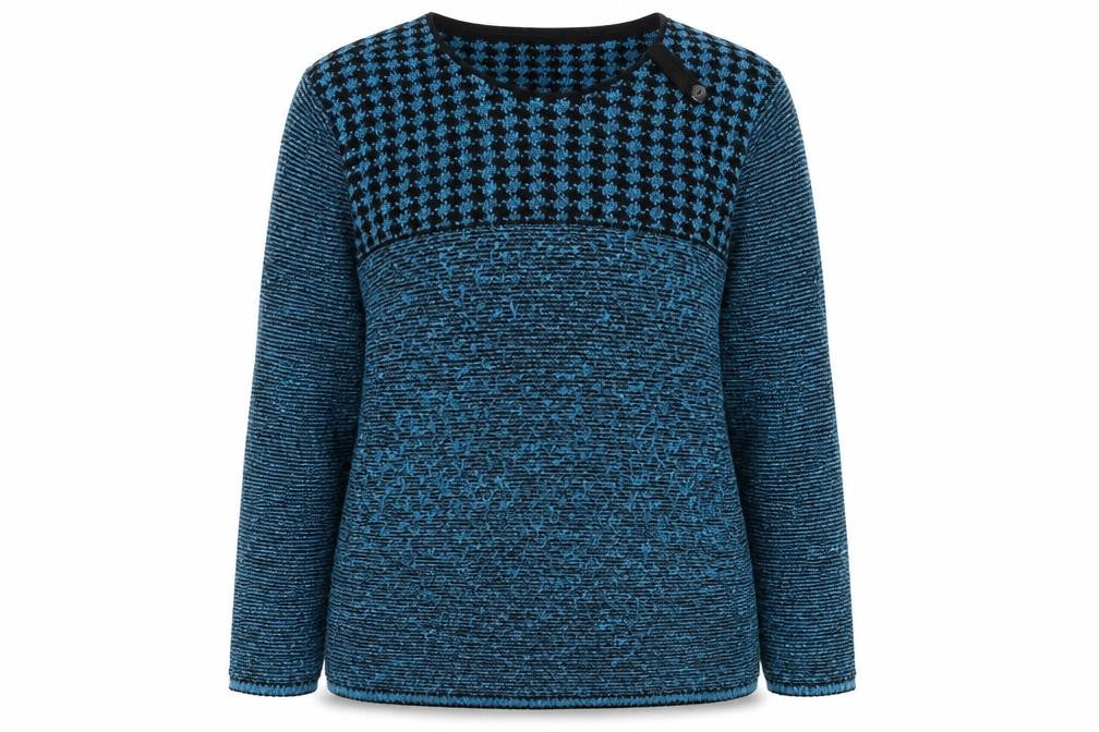 Front view of Afibel Women's Blue Geometric Knit jumper, size 20