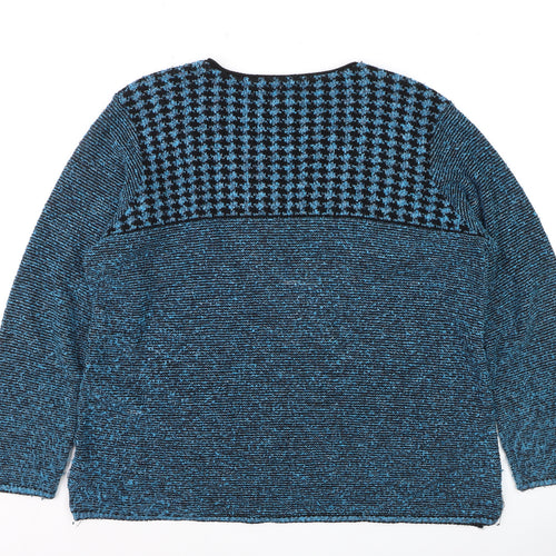 Afibel Women's Blue Geometric Knit Pullover Jumper Size 20