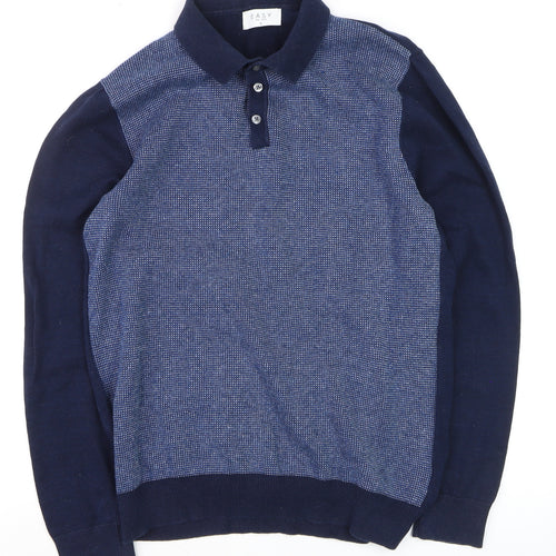 Easy Men’s Blue Collared Henley Knit Jumper Size S