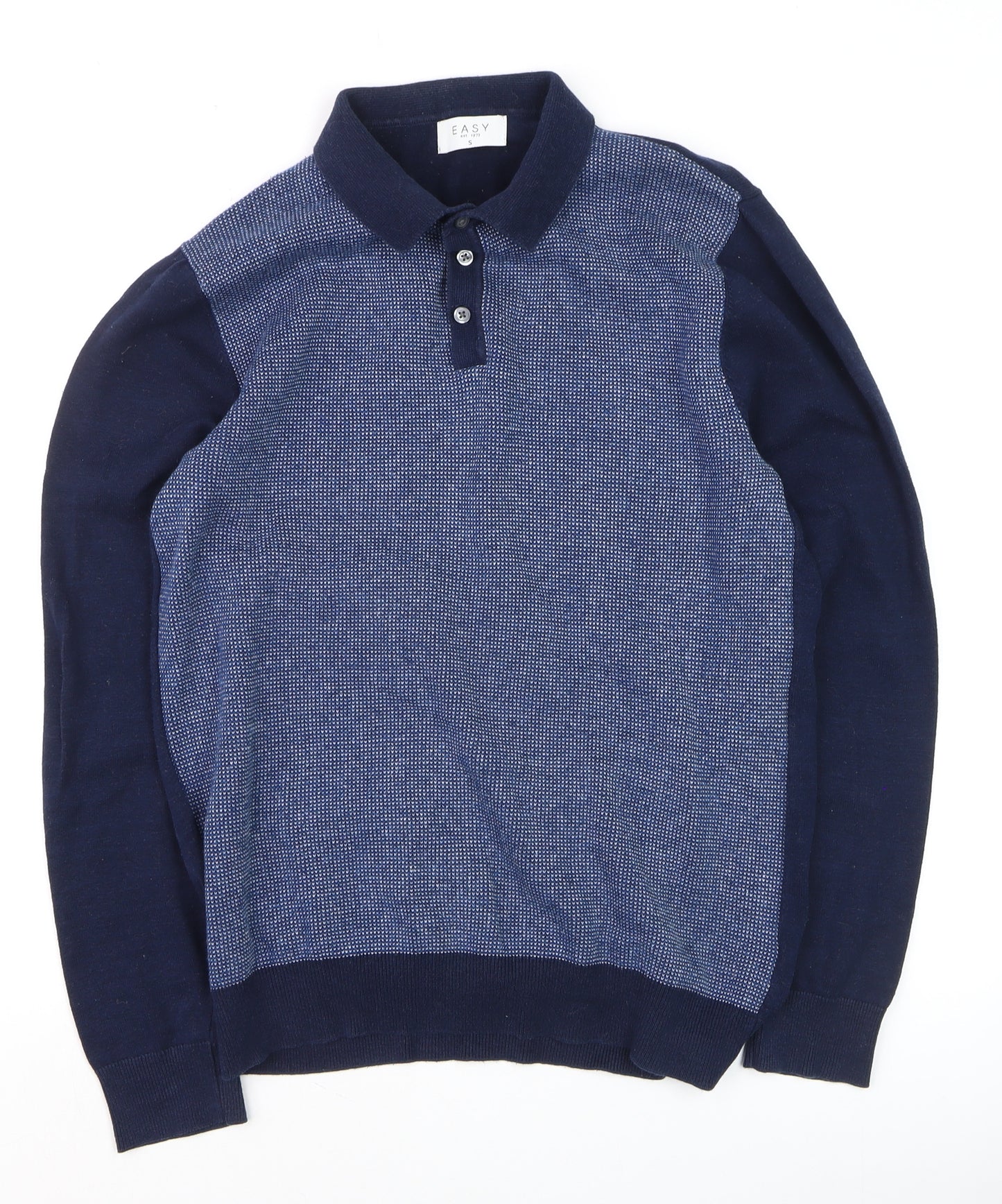Easy Men’s Blue Collared Henley Knit Jumper Size S