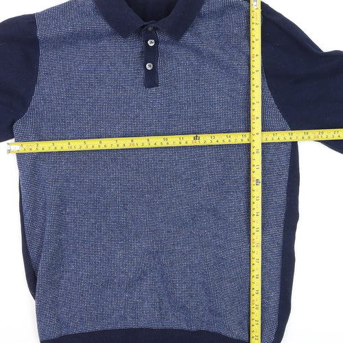 Easy Men’s Blue Collared Henley Knit Jumper Size S