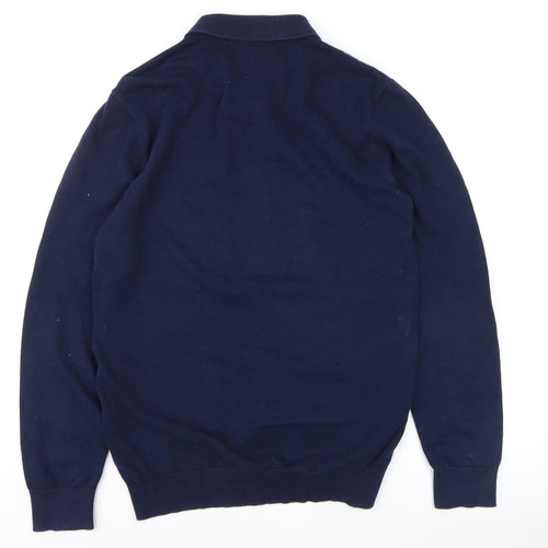 Easy Men’s Blue Collared Henley Knit Jumper Size S