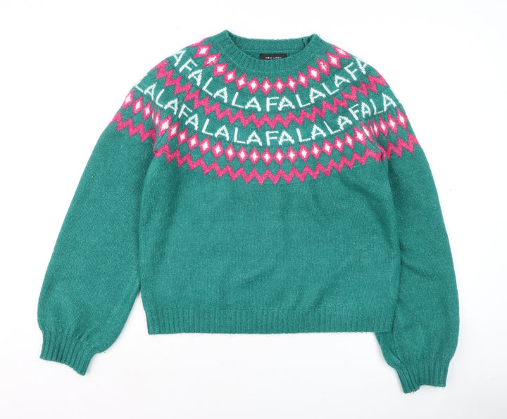 New Look Womens Green Fair Isle Christmas Jumper Size S
