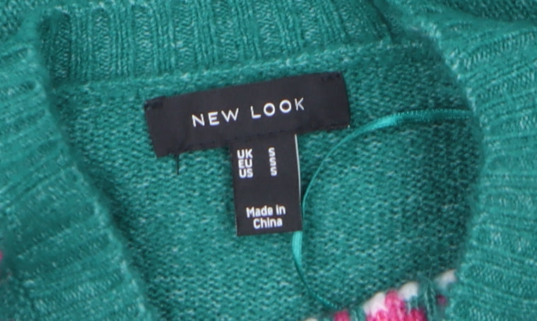 New Look Womens Green Fair Isle Christmas Jumper Size S