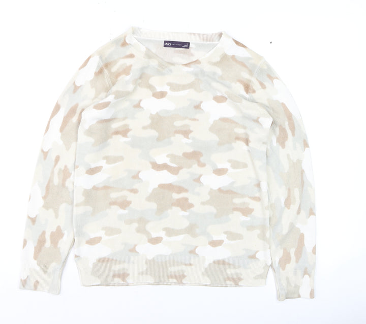 Marks and Spencer Women Beige Camouflage Jumper Size 12