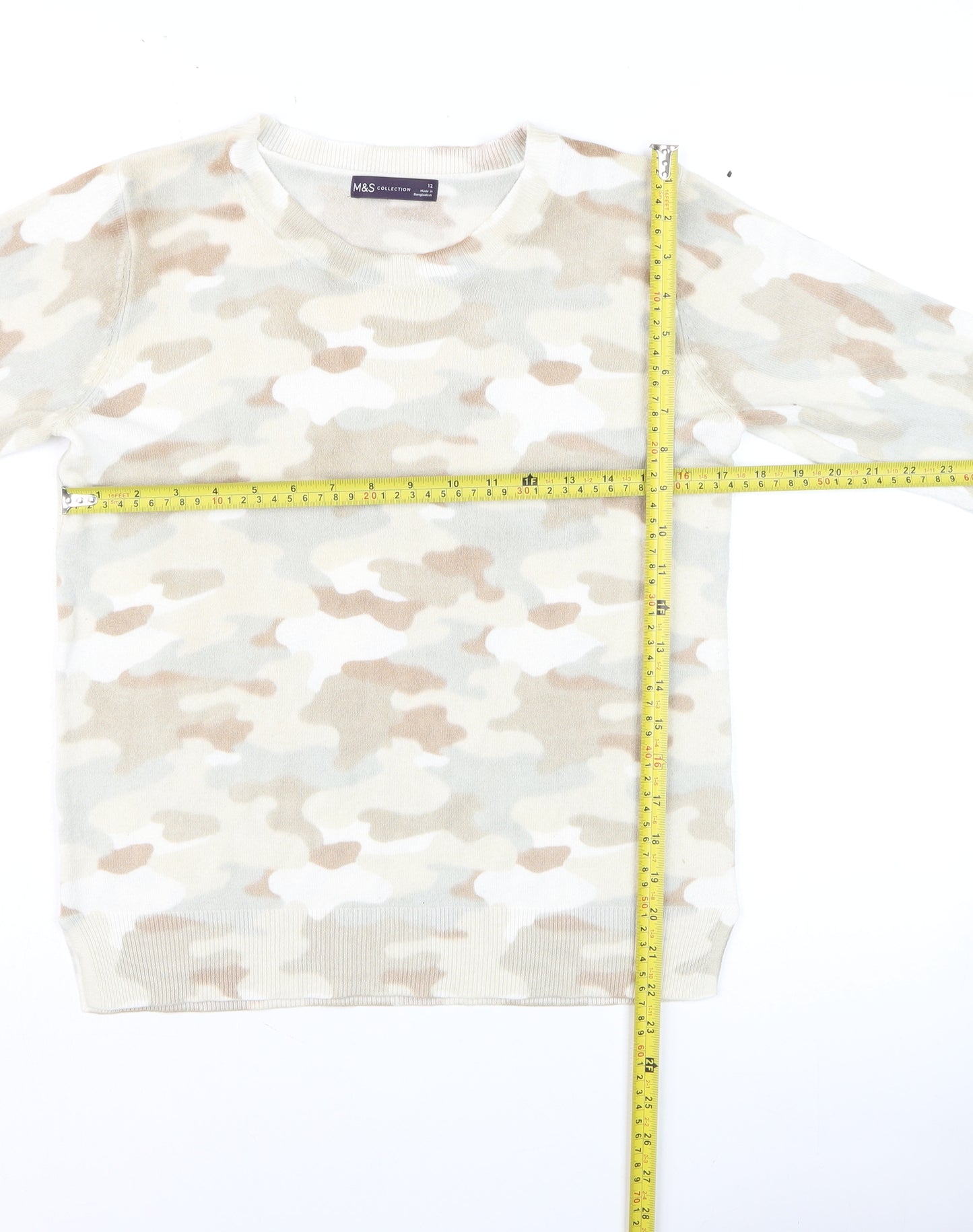 Marks and Spencer Women Beige Camouflage Jumper Size 12