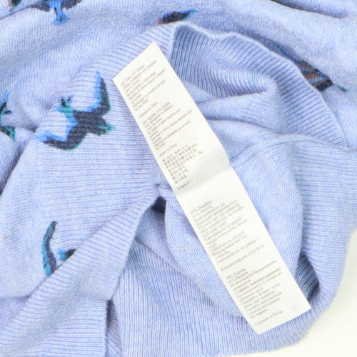 Oasis Women Blue Bird Print Cotton Blend Crew Neck Jumper Size 10