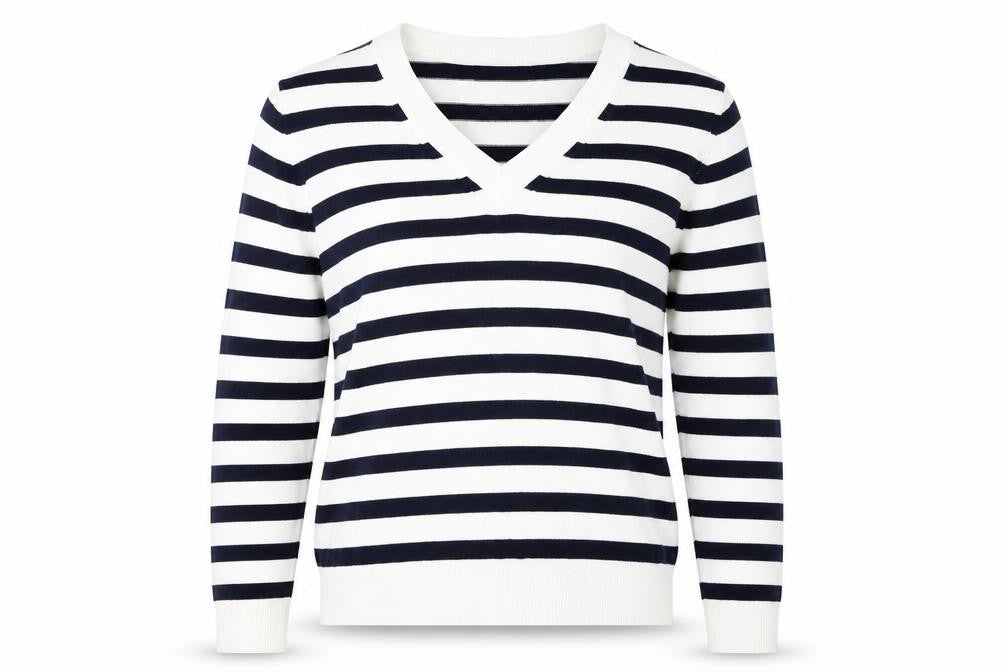 Front view of Marks & Spencer Women's Striped V-Neck Cotton Jumper, size S
