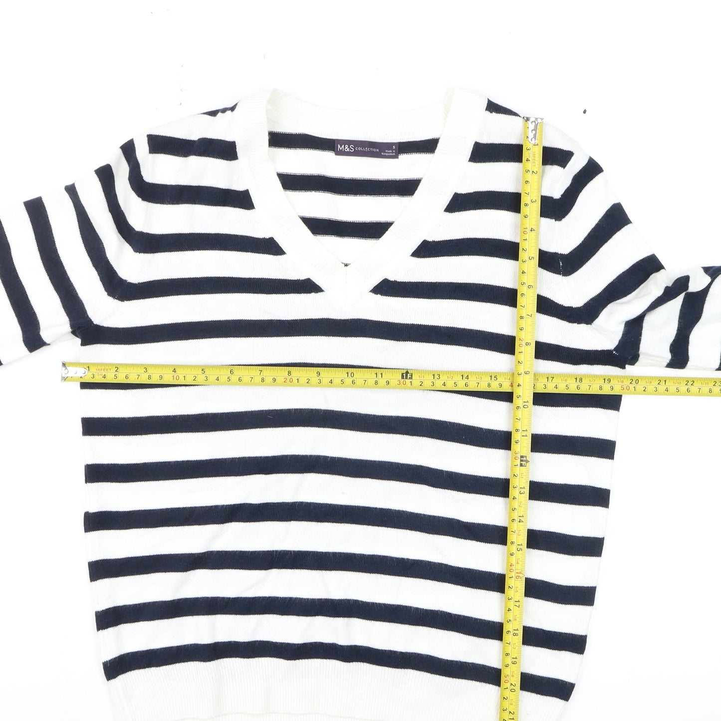 Marks and Spencer Women's Striped V-Neck Cotton Jumper Size S