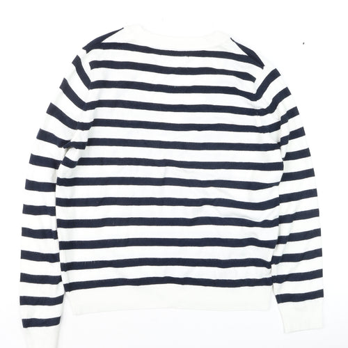 Marks and Spencer Women's Striped V-Neck Cotton Jumper Size S