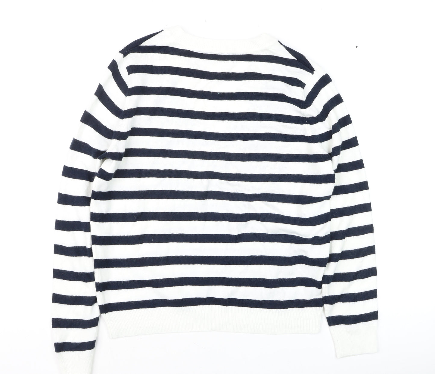 Marks and Spencer Women's Striped V-Neck Cotton Jumper Size S