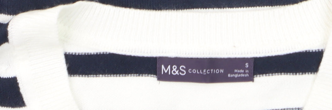 Marks and Spencer Women's Striped V-Neck Cotton Jumper Size S