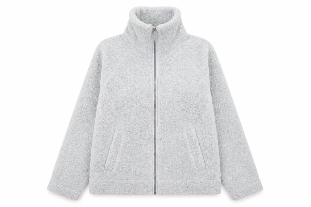 Front view of Part Two women’s grey fleece zip jacket, size UK 14, warm autumn layer