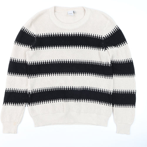 ICHI Women's Black & Beige Stripe Cotton Knit Jumper Size M