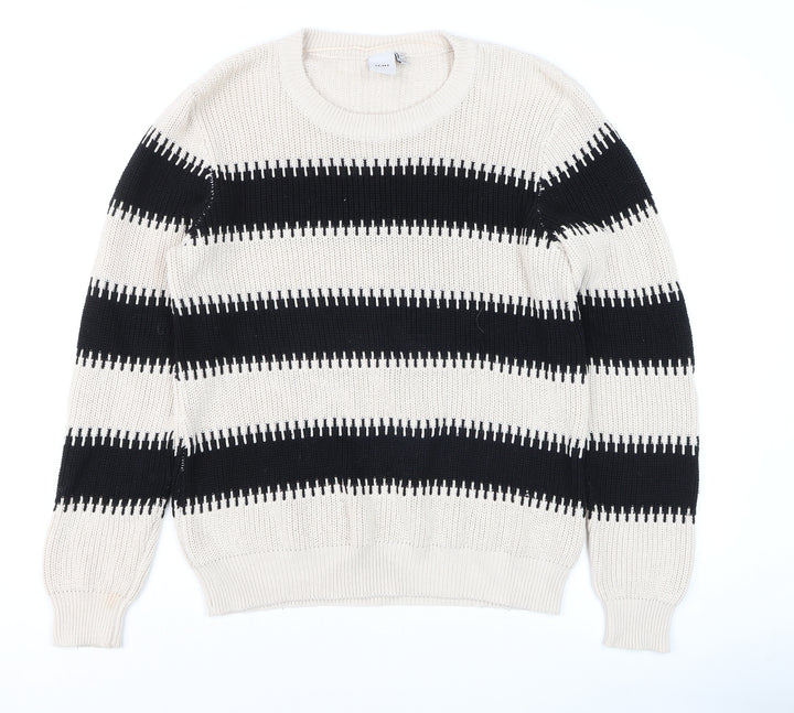 ICHI Women's Black & Beige Stripe Cotton Knit Jumper Size M