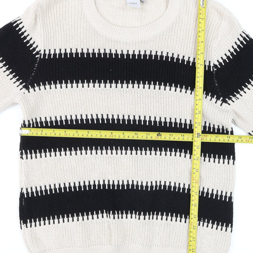 ICHI Women's Black & Beige Stripe Cotton Knit Jumper Size M