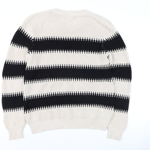 ICHI Women's Black & Beige Stripe Cotton Knit Jumper Size M