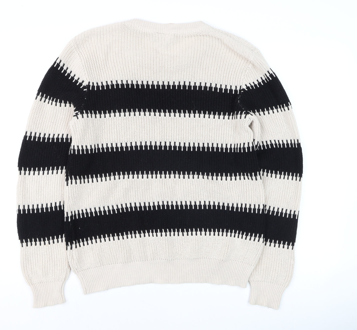 ICHI Women's Black & Beige Stripe Cotton Knit Jumper Size M