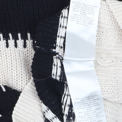 ICHI Women's Black & Beige Stripe Cotton Knit Jumper Size M