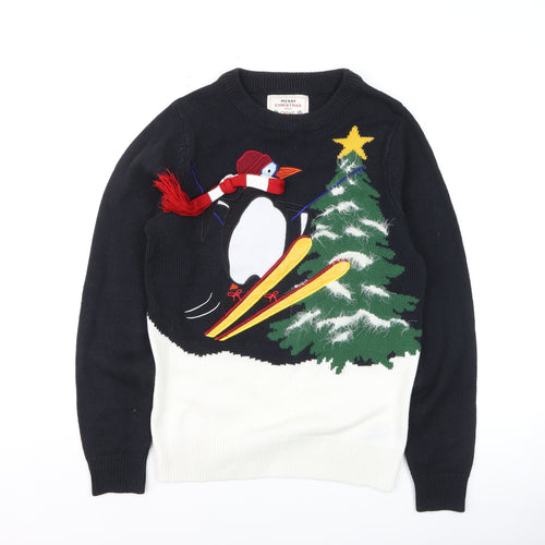 Next Womens Black Christmas Penguin Jumper XS Pullover Knit