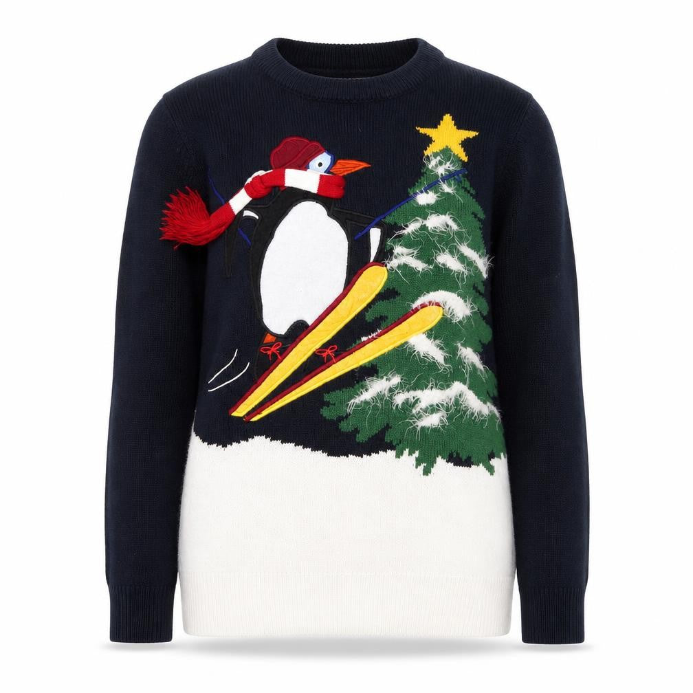 Front view of Next women’s black christmas penguin jumper xs pullover knit