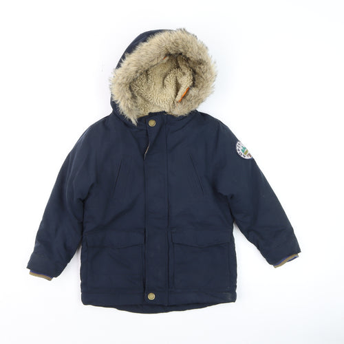Next Boys Blue Faux Fur Lined Hooded Parka Coat 3-4 Years