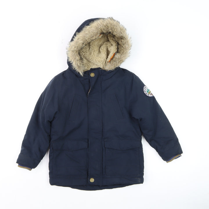 Next Boys Blue Faux Fur Lined Hooded Parka Coat 3-4 Years