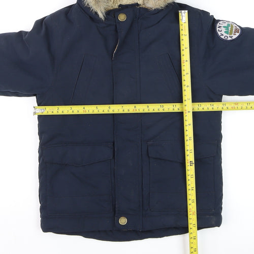 Next Boys Blue Faux Fur Lined Hooded Parka Coat 3-4 Years