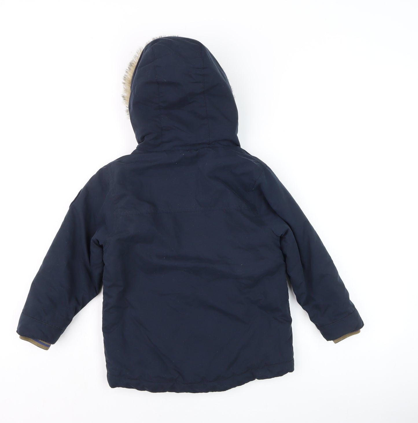 Next Boys Blue Faux Fur Lined Hooded Parka Coat 3-4 Years