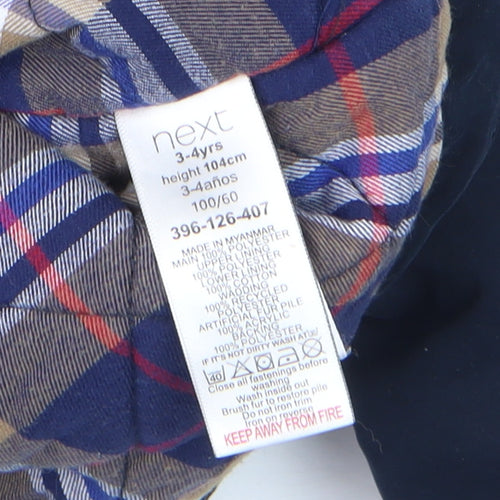 Next Boys Blue Faux Fur Lined Hooded Parka Coat 3-4 Years