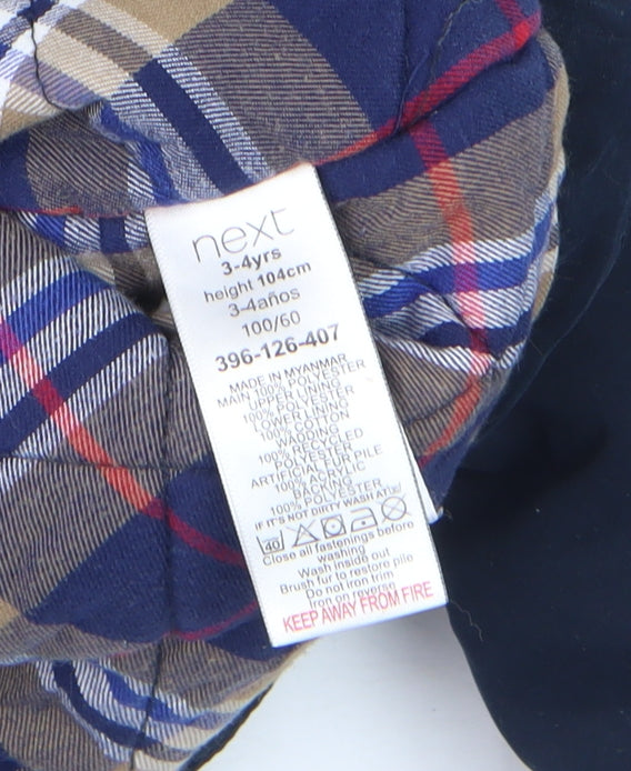 Next Boys Blue Faux Fur Lined Hooded Parka Coat 3-4 Years