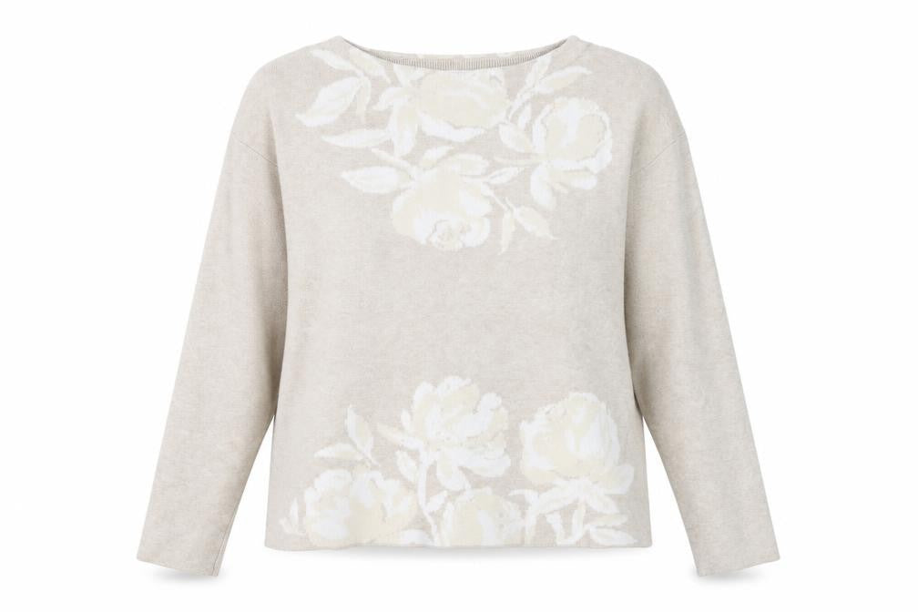 Front view of Joie women’s beige floral knit jumper, size M