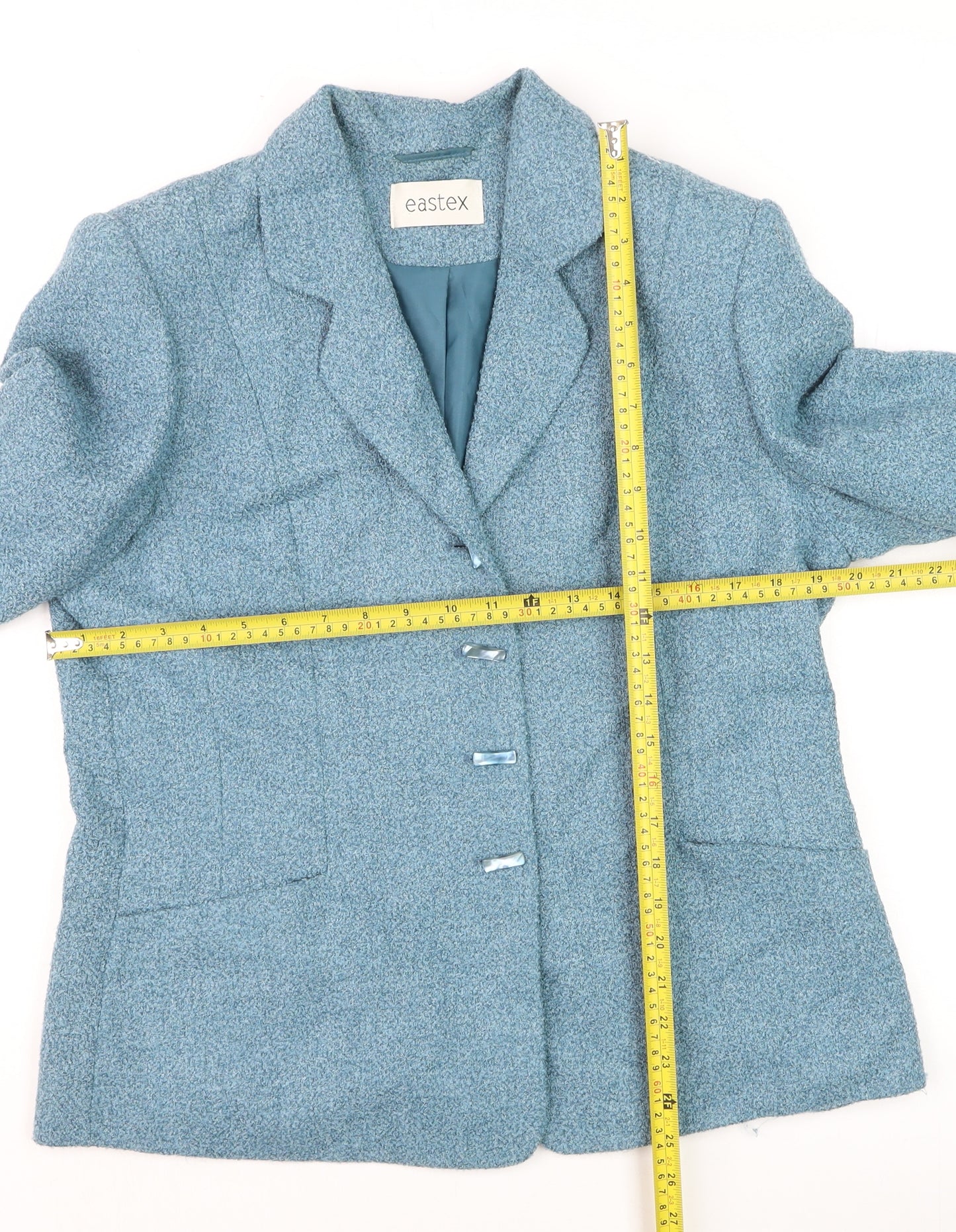 Eastex Womens Blue Wool Tweed Blazer Jacket Size 14