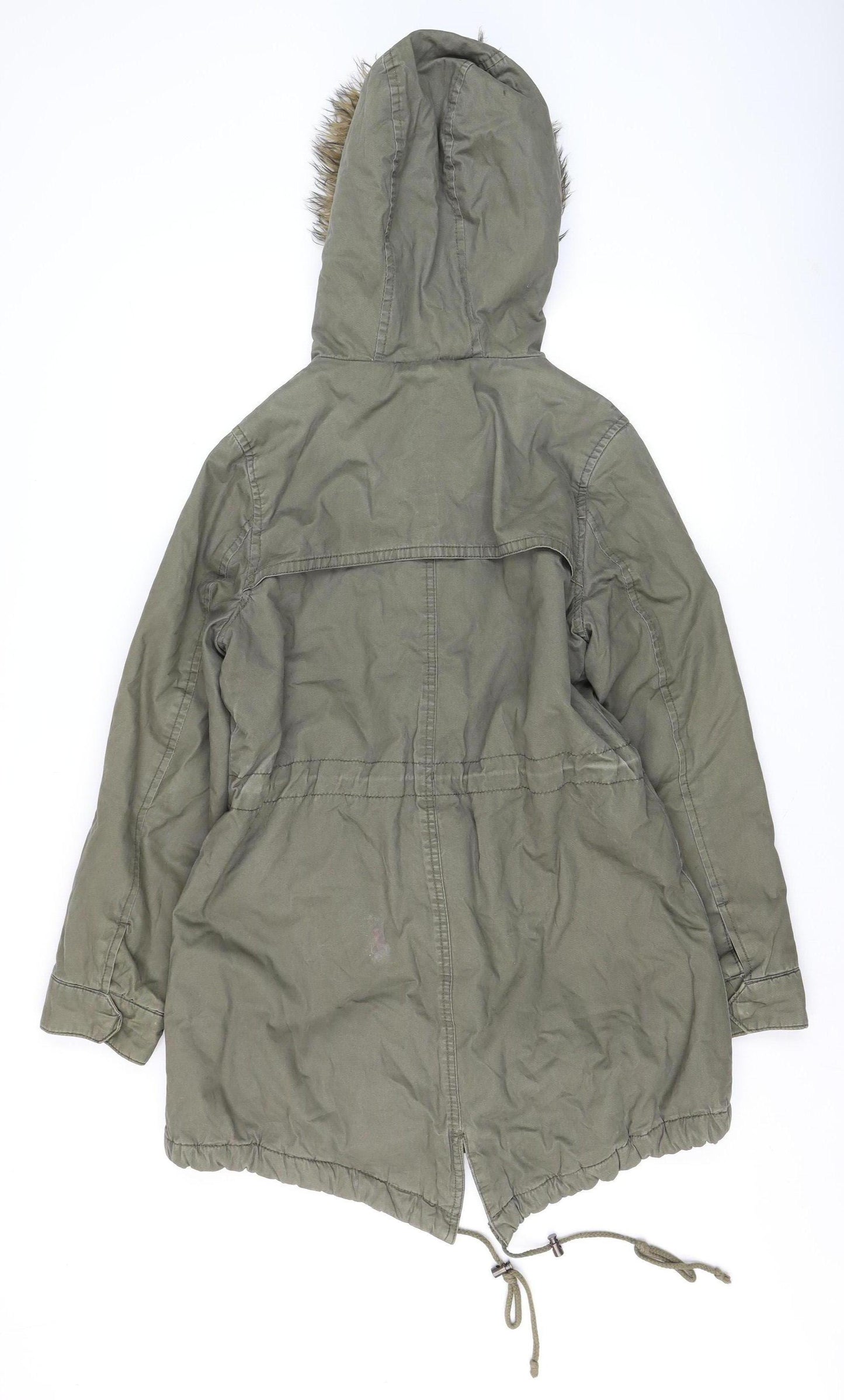 Papaya Weekend Women's Green Fur Trim Hooded Parka Coat Size 8