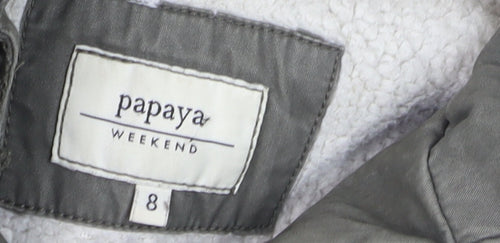 Papaya Weekend Women's Green Fur Trim Hooded Parka Coat Size 8