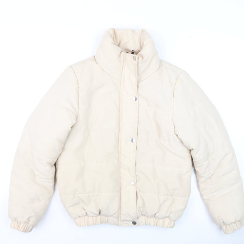 Boohoo Women's Beige Puffer Jacket Size 10 Winter Warm Outerwear