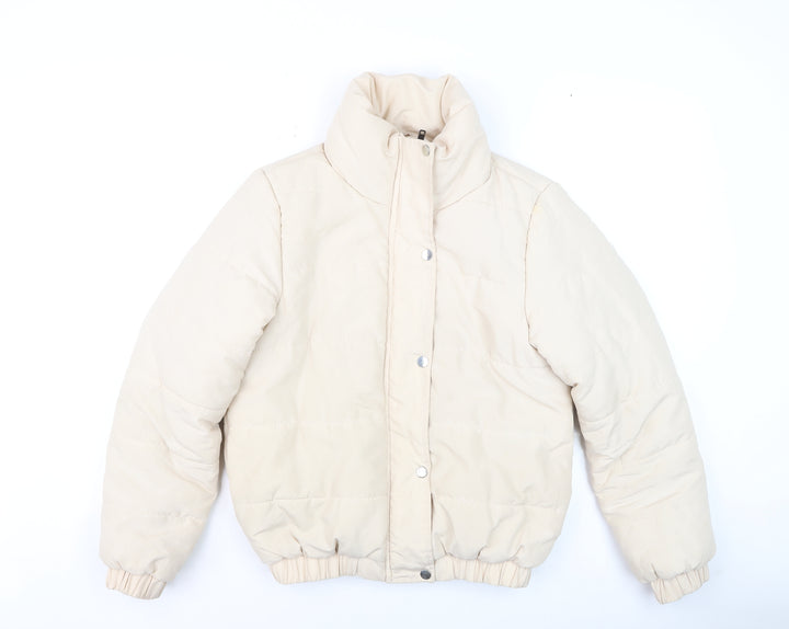 Boohoo Women's Beige Puffer Jacket Size 10 Winter Warm Outerwear