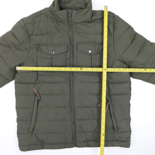 Avenue Mens Khaki Green Puffer Jacket Size M Full Zip Lightweight Warm
